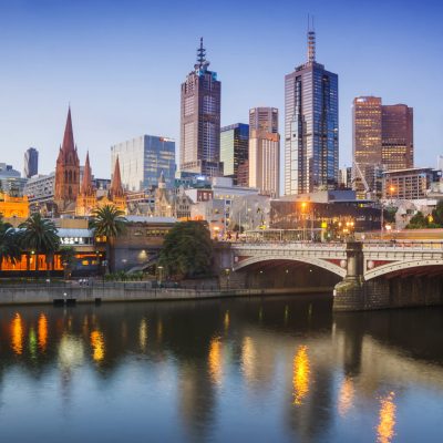 Melbourne's skyline at dusk